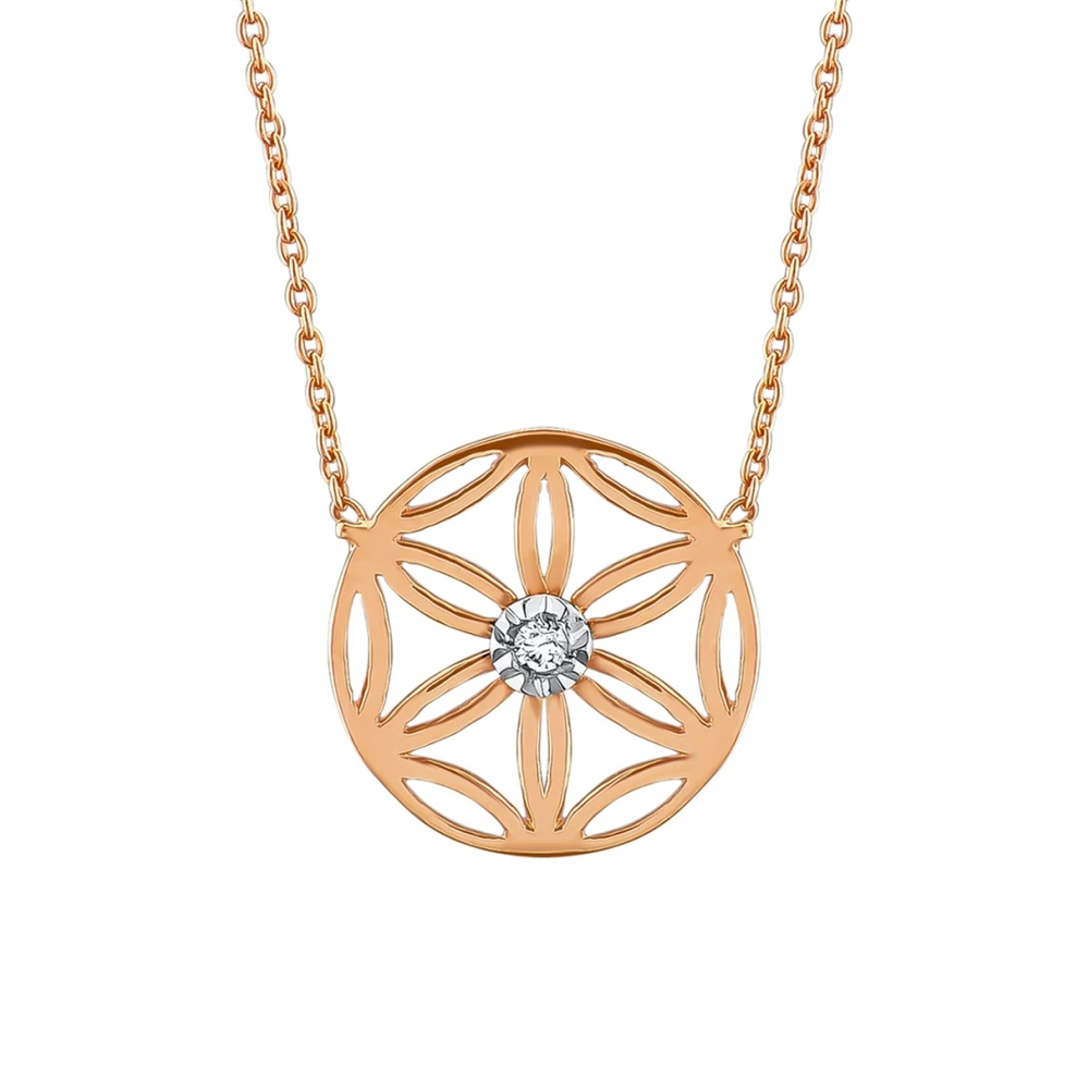 Pırlantalı Yaşam Çiçeği Kolye