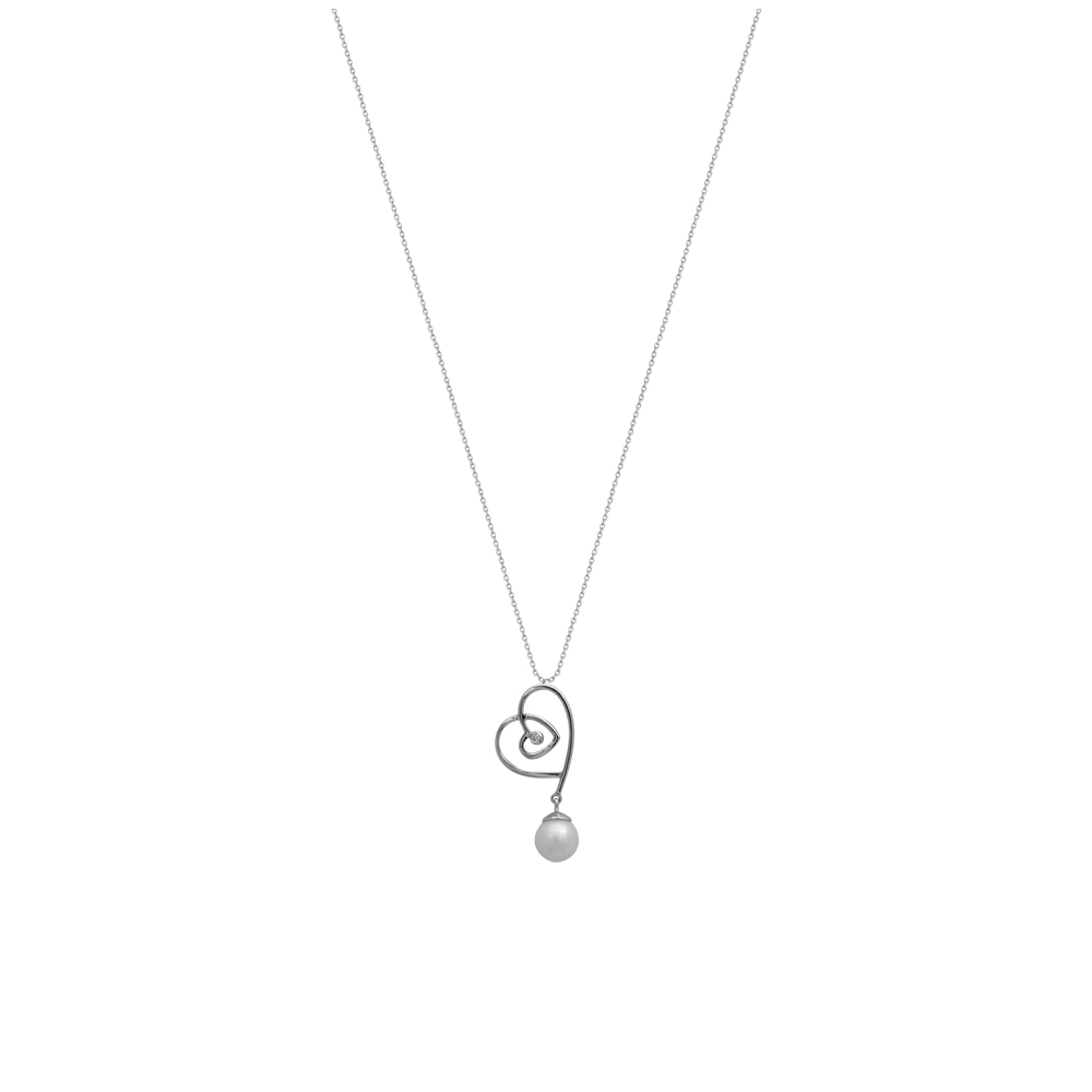 Pırlanta İncili Kalp Kolye