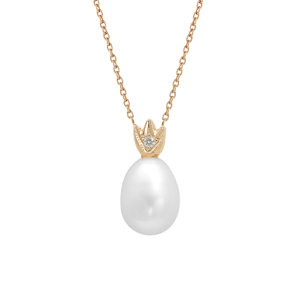 Pırlanta İnci Altın Taçlı Kolye