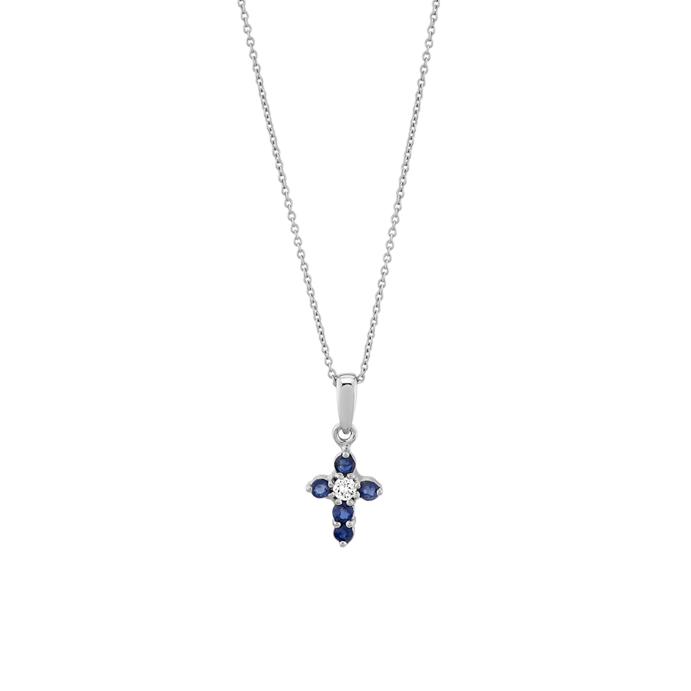 Pırlanta Safir Haç Kolye