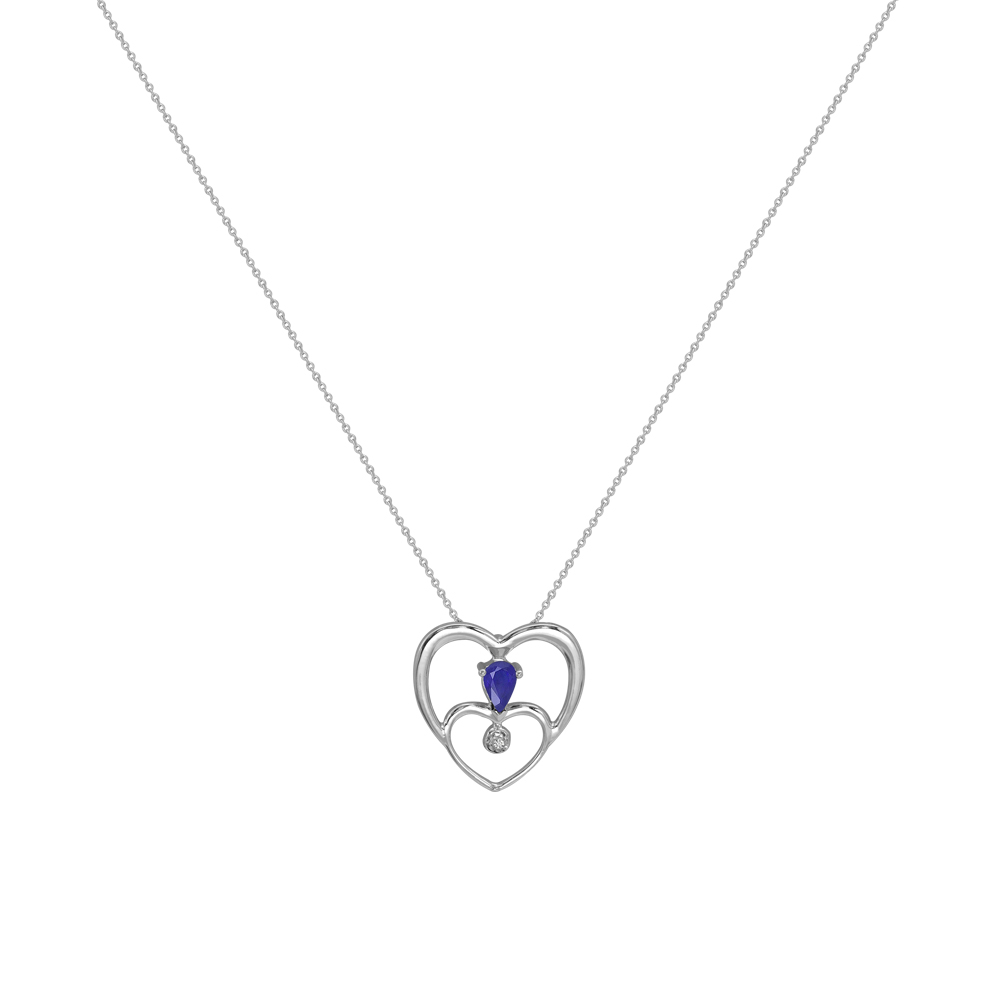 Pırlanta Safir Kalp Kolye