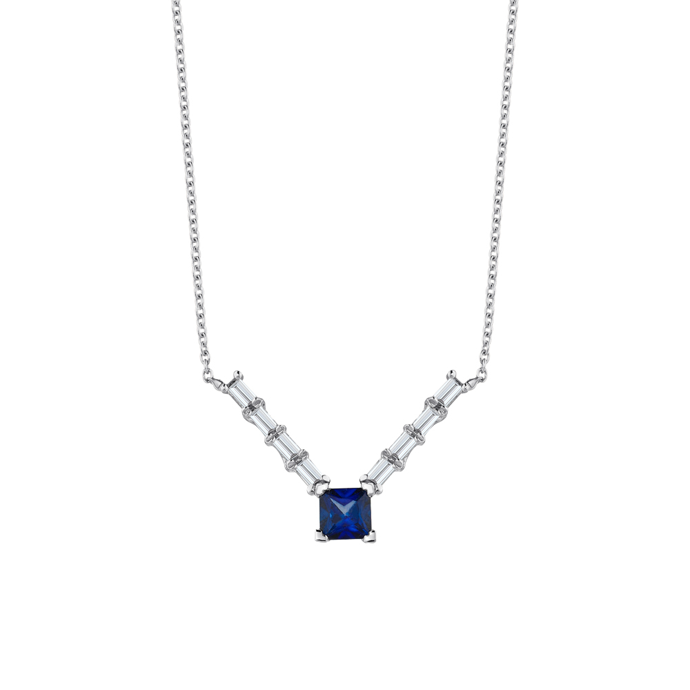 Baget Pırlantalı Prenses Kesim Safir Kolye