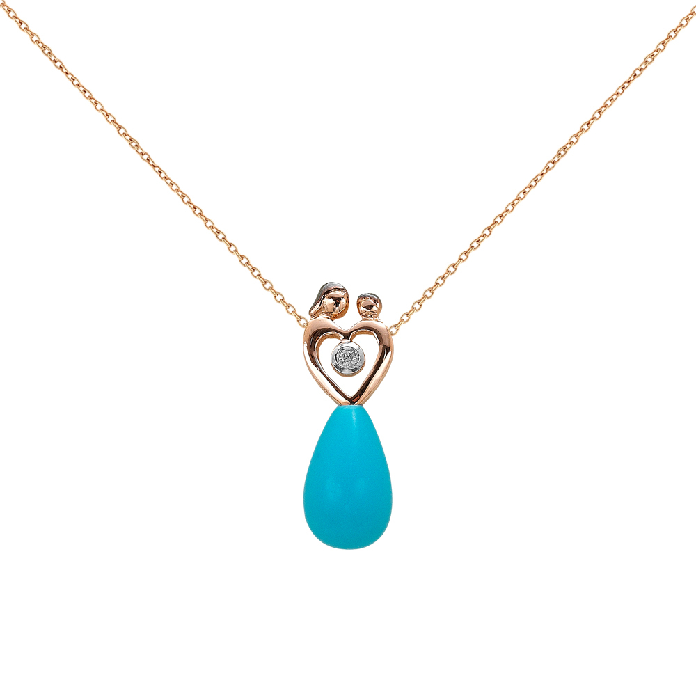 Pırlanta Turkuaz Anne ve Çocuk Kolye