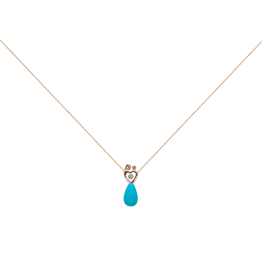 Pırlanta Turkuaz Anne ve Çocuk Kolye