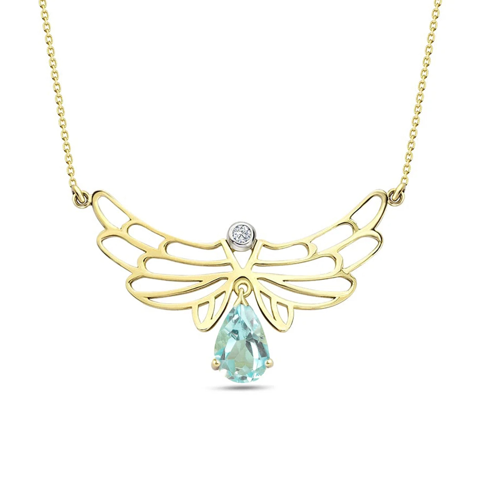 Damla Mavi Topaz Taşlı Pırlantalı Gücün Kanatları Kolye