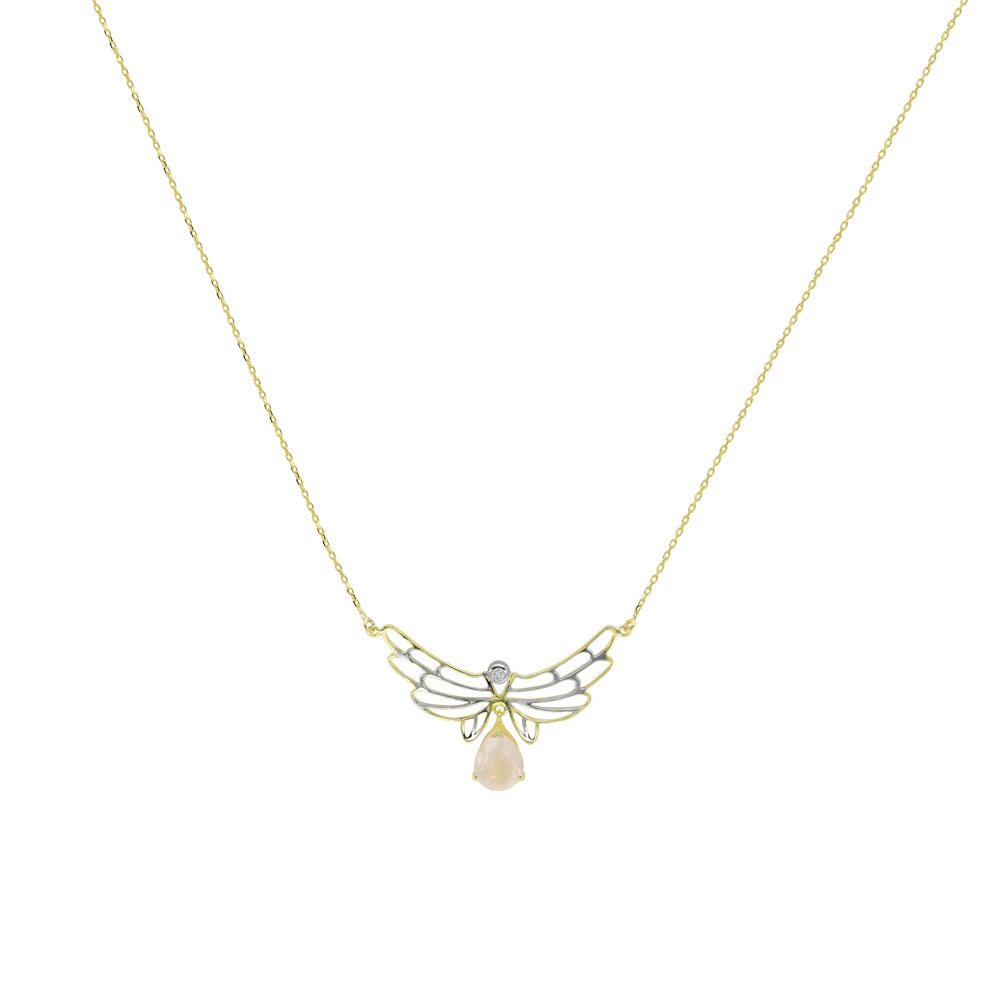 Damla Quartz Taşlı Ve Pırlantalı Huzurun Kanatları Kolyesi