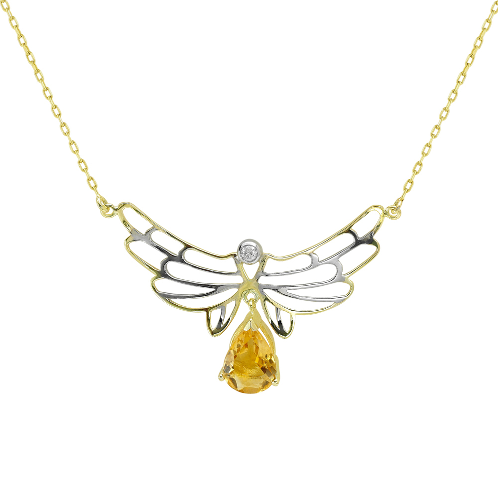 Sitrin Taşlı ve Pırlantalı Sevginin Kanatları Kolyesi