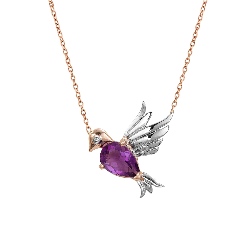 Pırlanta Ametist Kuş Altın Kolye