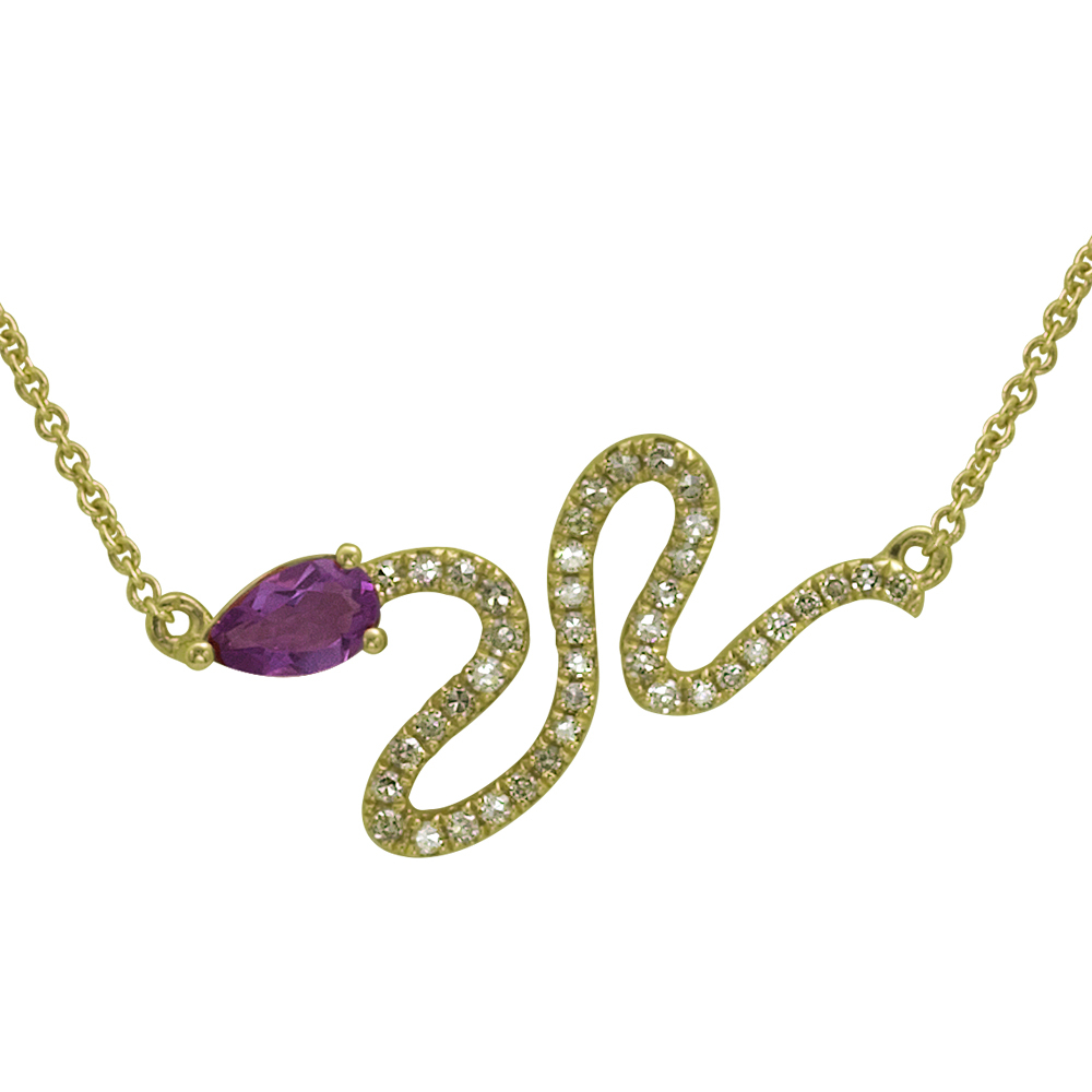 Pırlanta Ametis Yılan Kolye