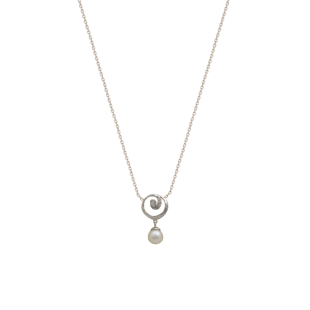 Pırlantalı İnci Gümüş Kolye