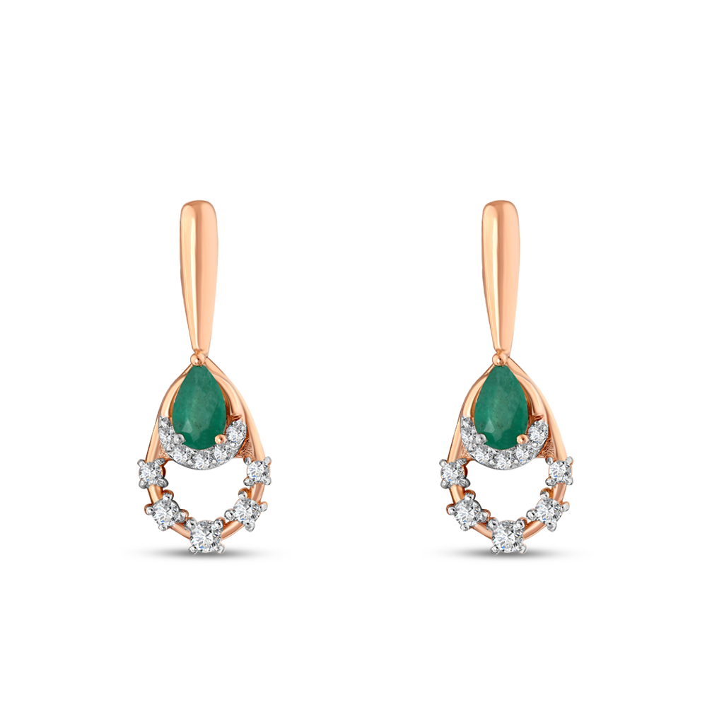 Pırlanta Damla Zümrüt Küpe