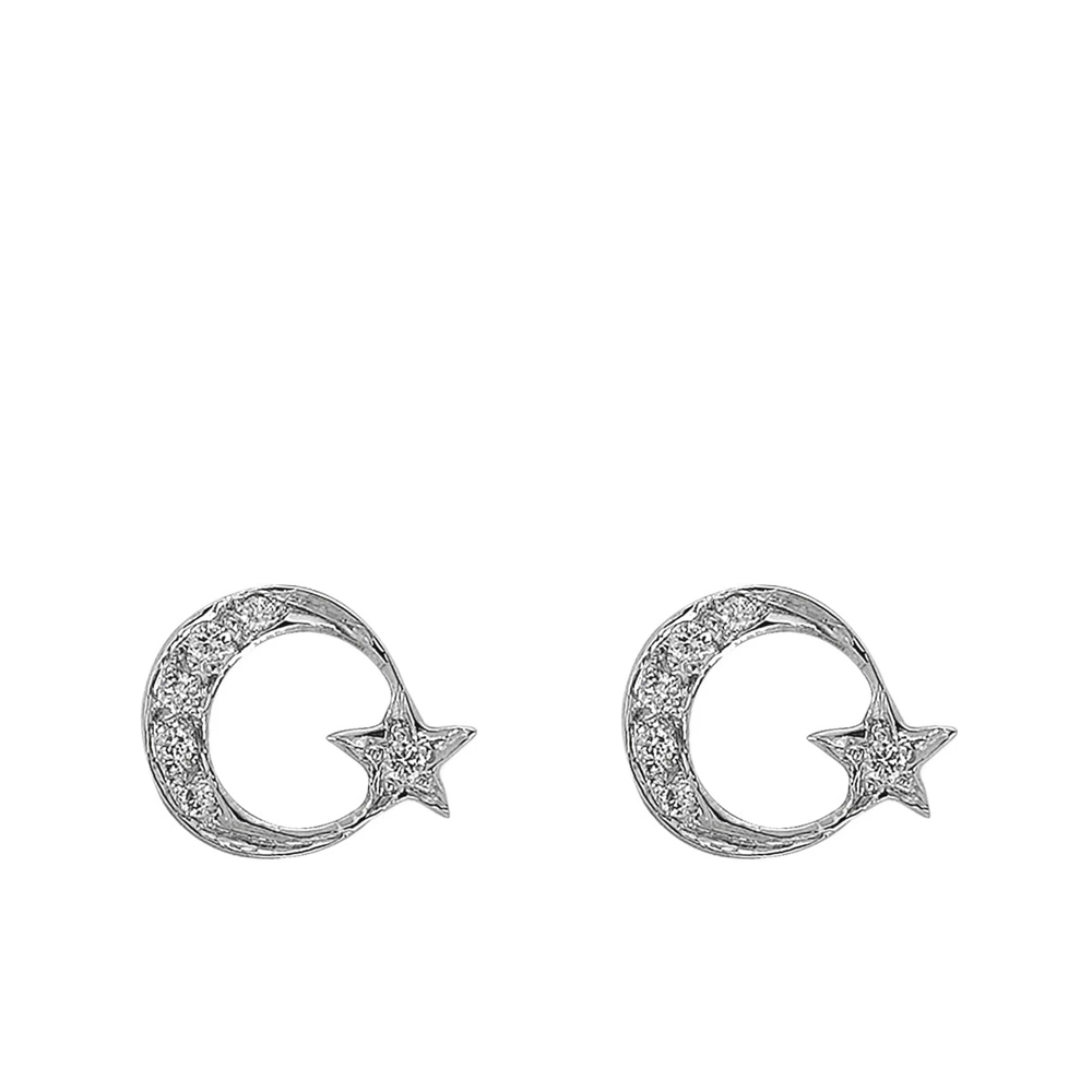 Pırlantalı Ay Yıldız Küpe