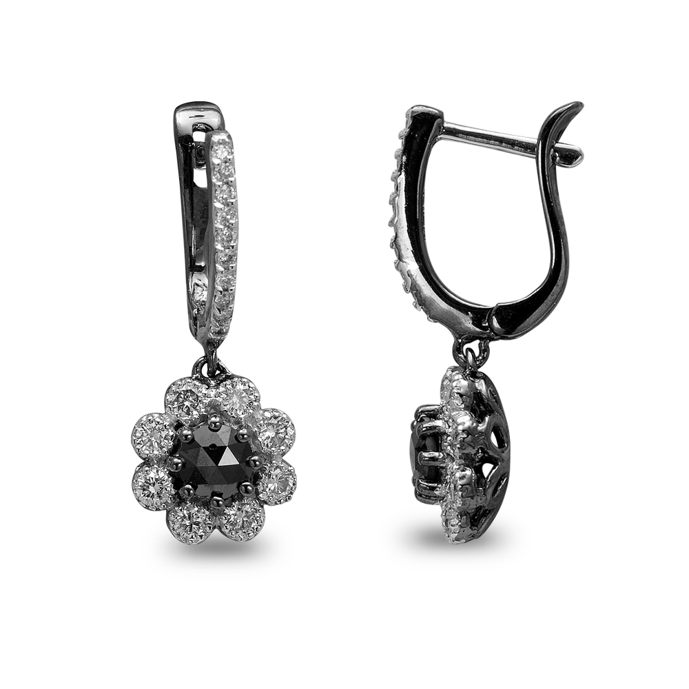 Gece Yarısı Çiçeği Siyah Pırlanta Küpe