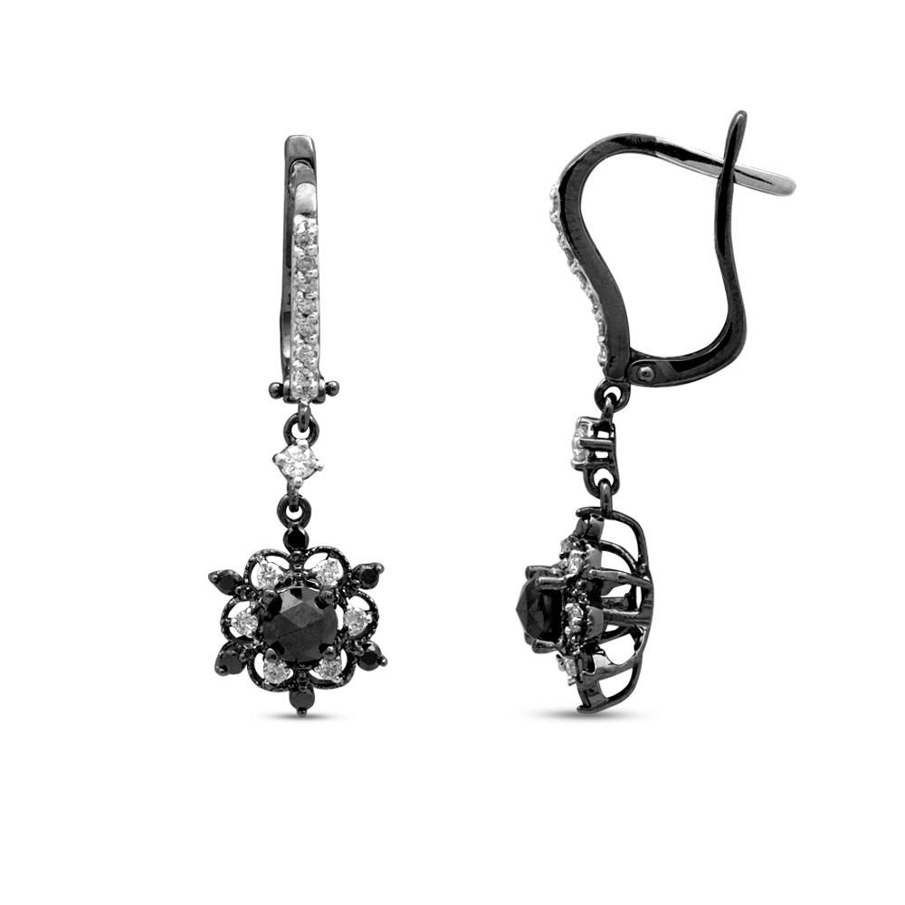 Pırlantalı Siyah Elmas Küpe