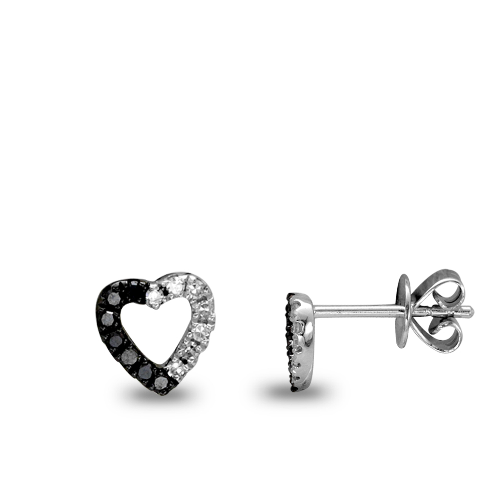 Siyah ve Beyaz Pırlantalı Kalp Küpe