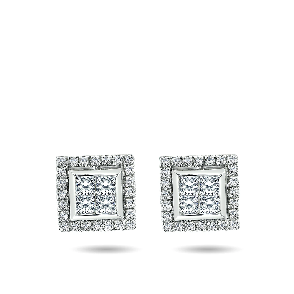 Pırlanta Prenses Kesim Küpe