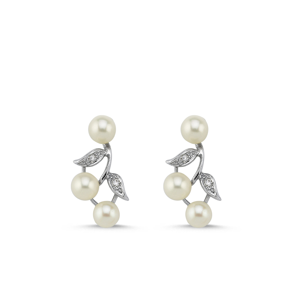 İnci Pırlanta Yaprak Küpe