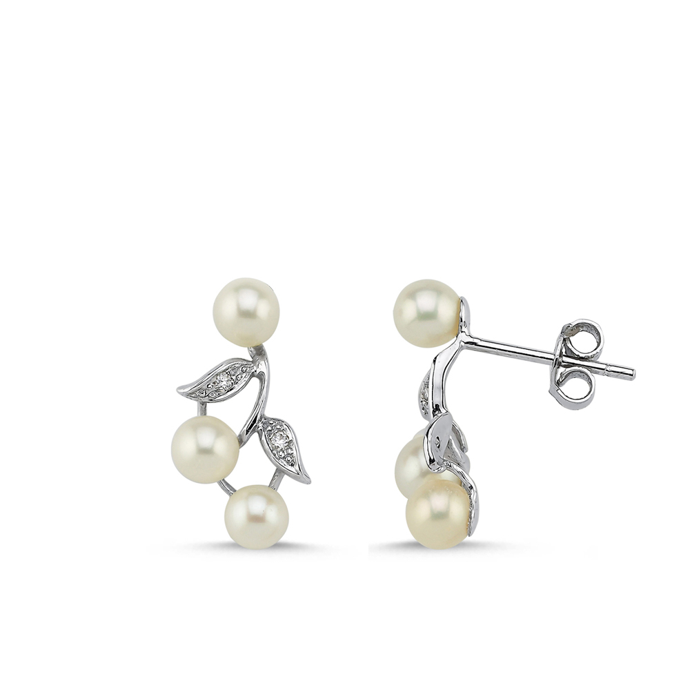 İnci Pırlanta Yaprak Küpe