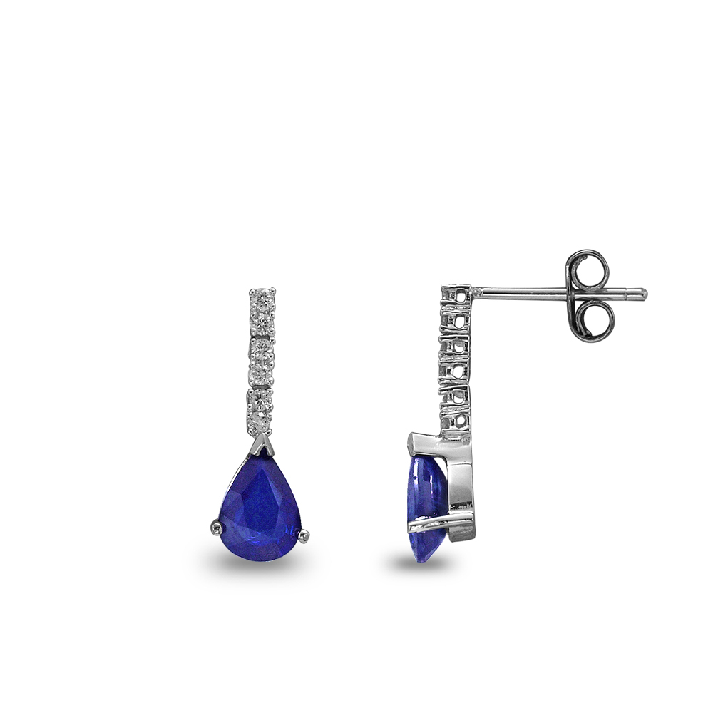 Pırlanta Damla Safir Küpe