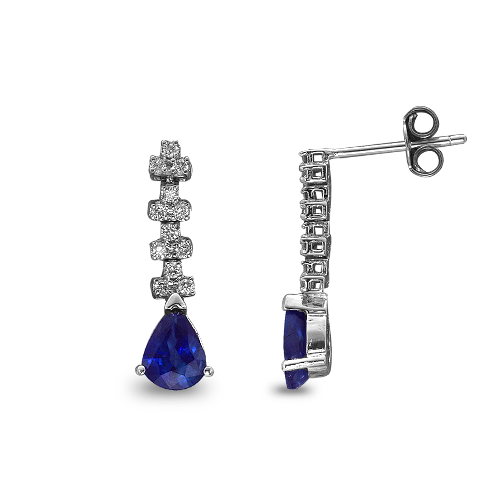 Pırlanta Damla Safir Küpe