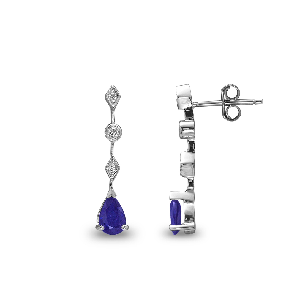 Pırlanta Taşlı Damla Kesim Safir Küpe Barneveld