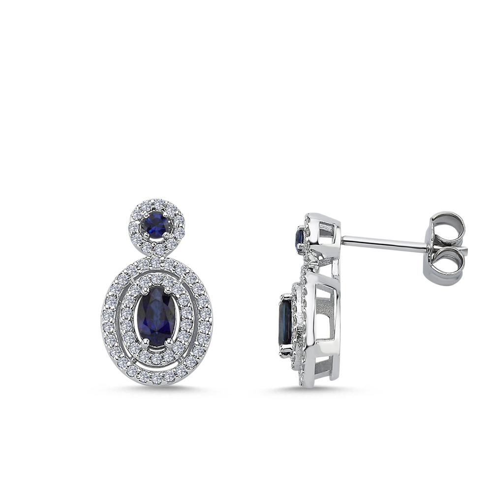 1.03 Karat Oval Safir Pırlanta Küpe