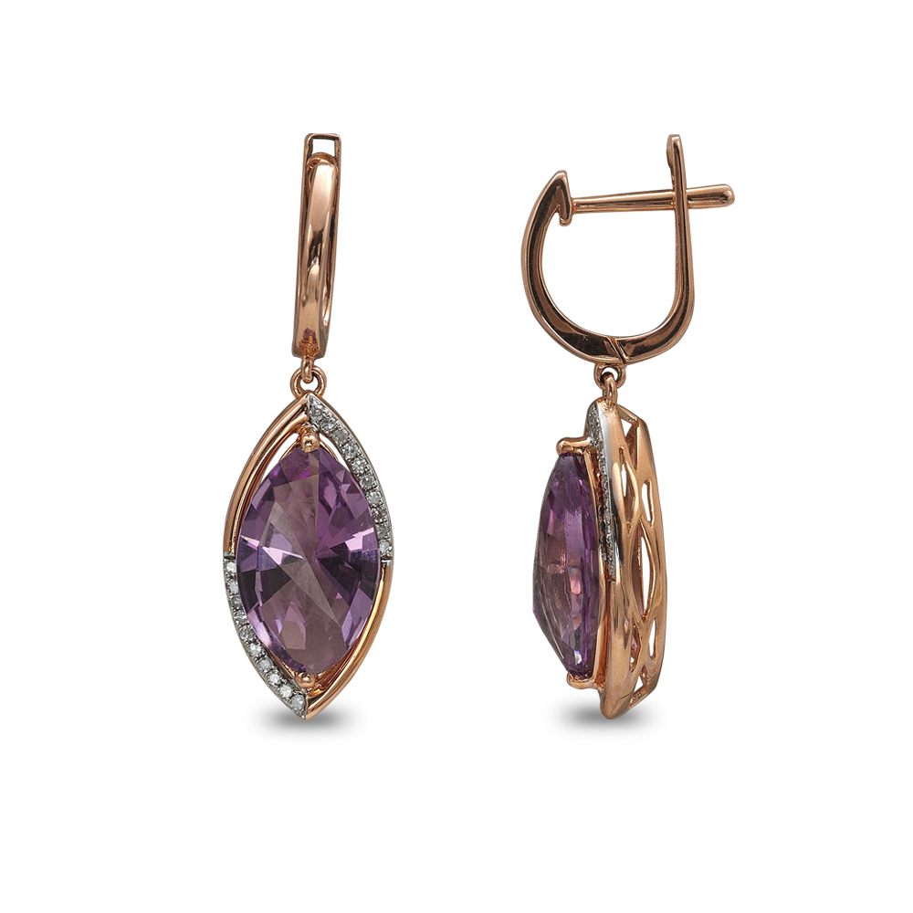 Markiz Ametist Pırlanta Küpe