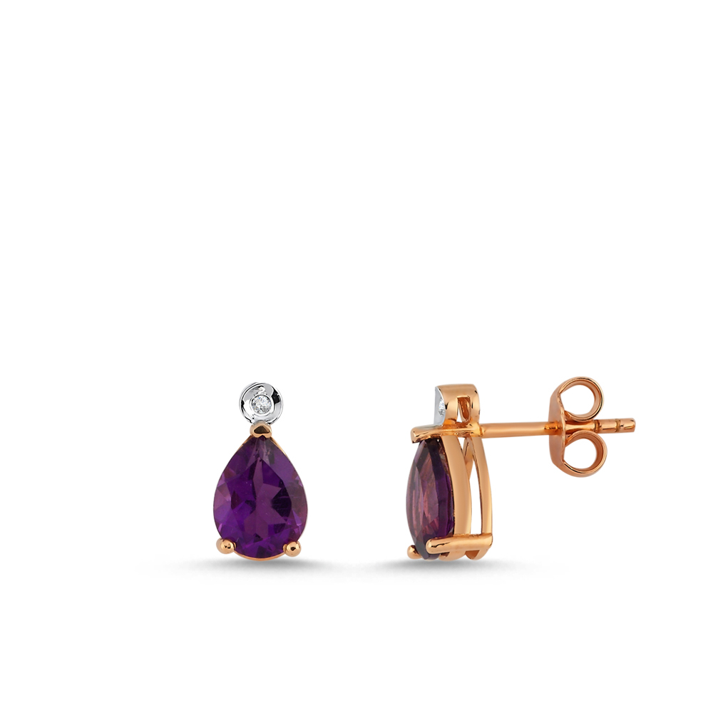 Damla Ametist Pırlanta Küpe