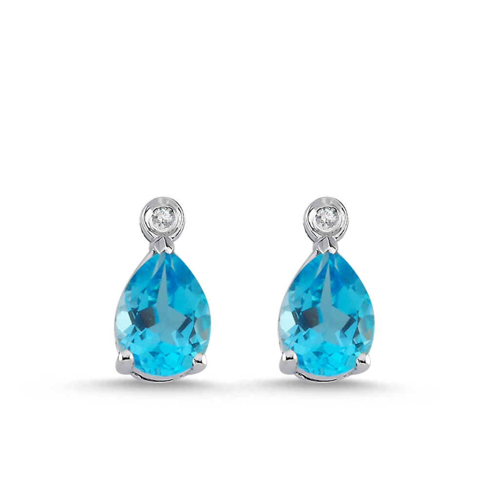 Damla Mavi Topaz Pırlanta Küpe