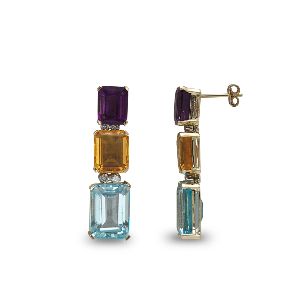 Renkli Taşlı Pırlanta Küpe