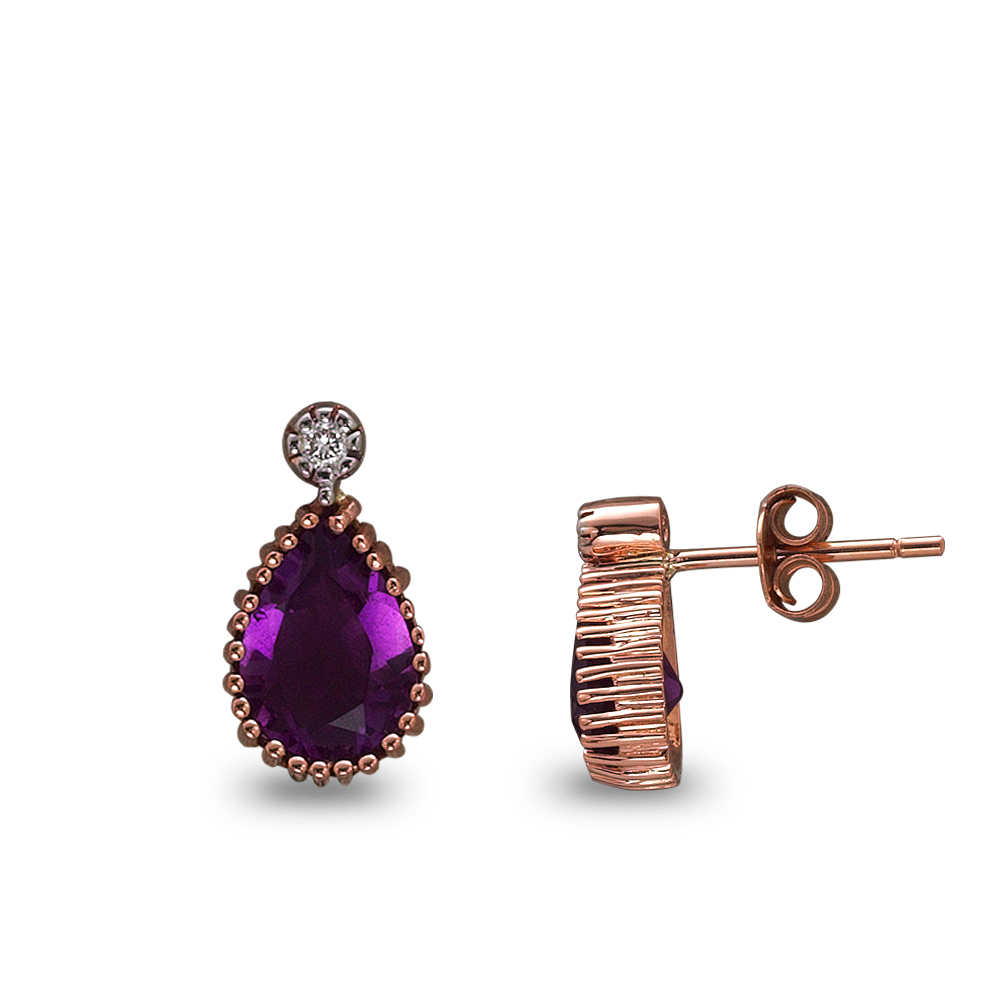 Pırlanta Damla Ametist Küpe