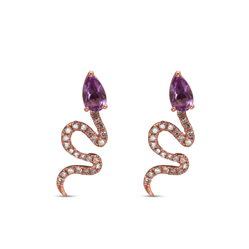 Pırlanta Ametist Yılan Küpe