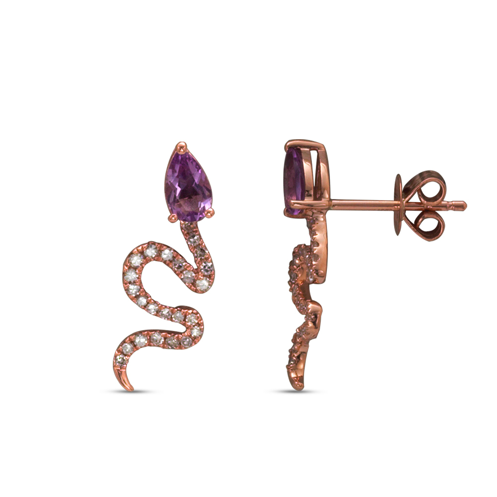 Pırlanta Ametist Yılan Küpe