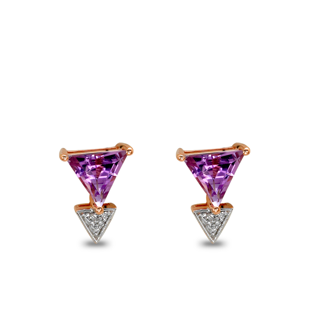 Pırlantalı Üçgen Kesimli Ametist Küpe