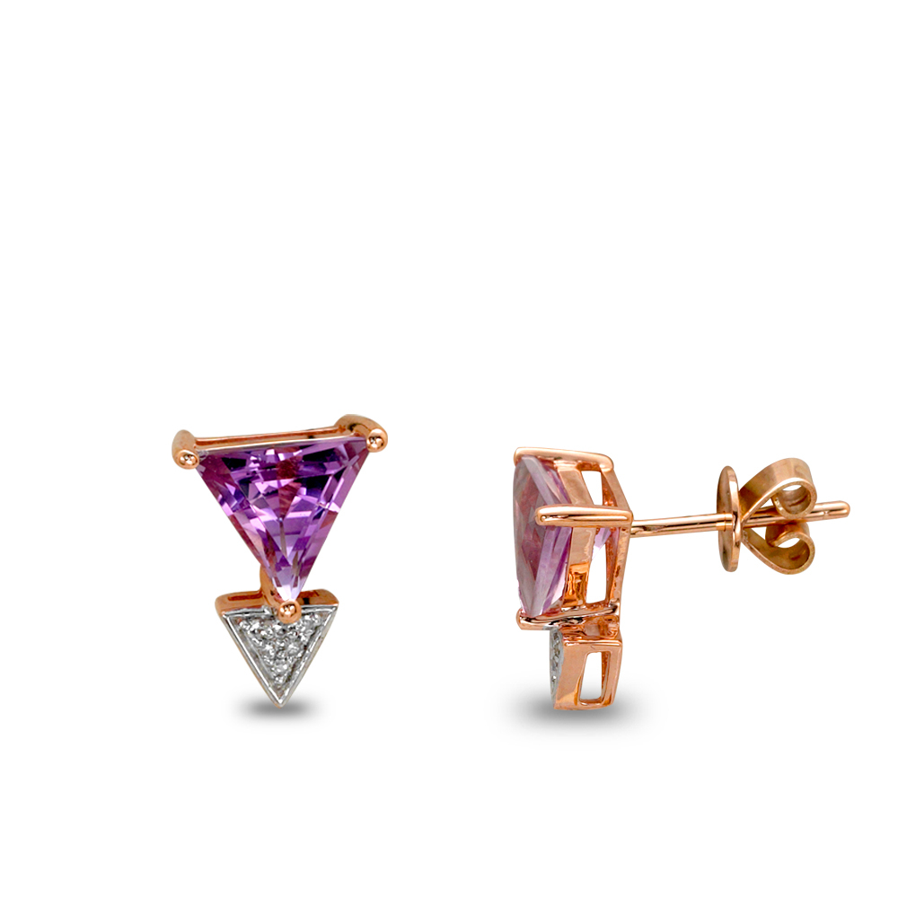 Pırlantalı Üçgen Kesimli Ametist Küpe