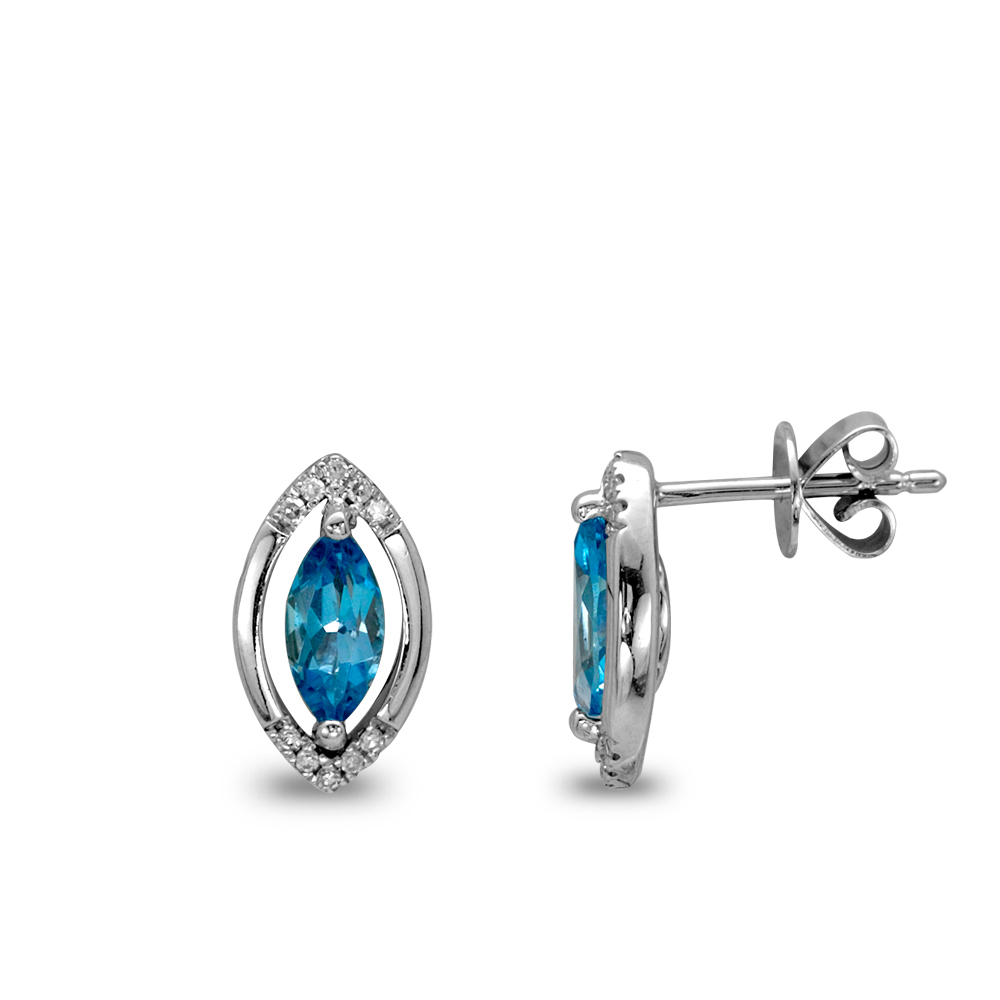 Pırlanta Mavi Topaz Markiz Küpe