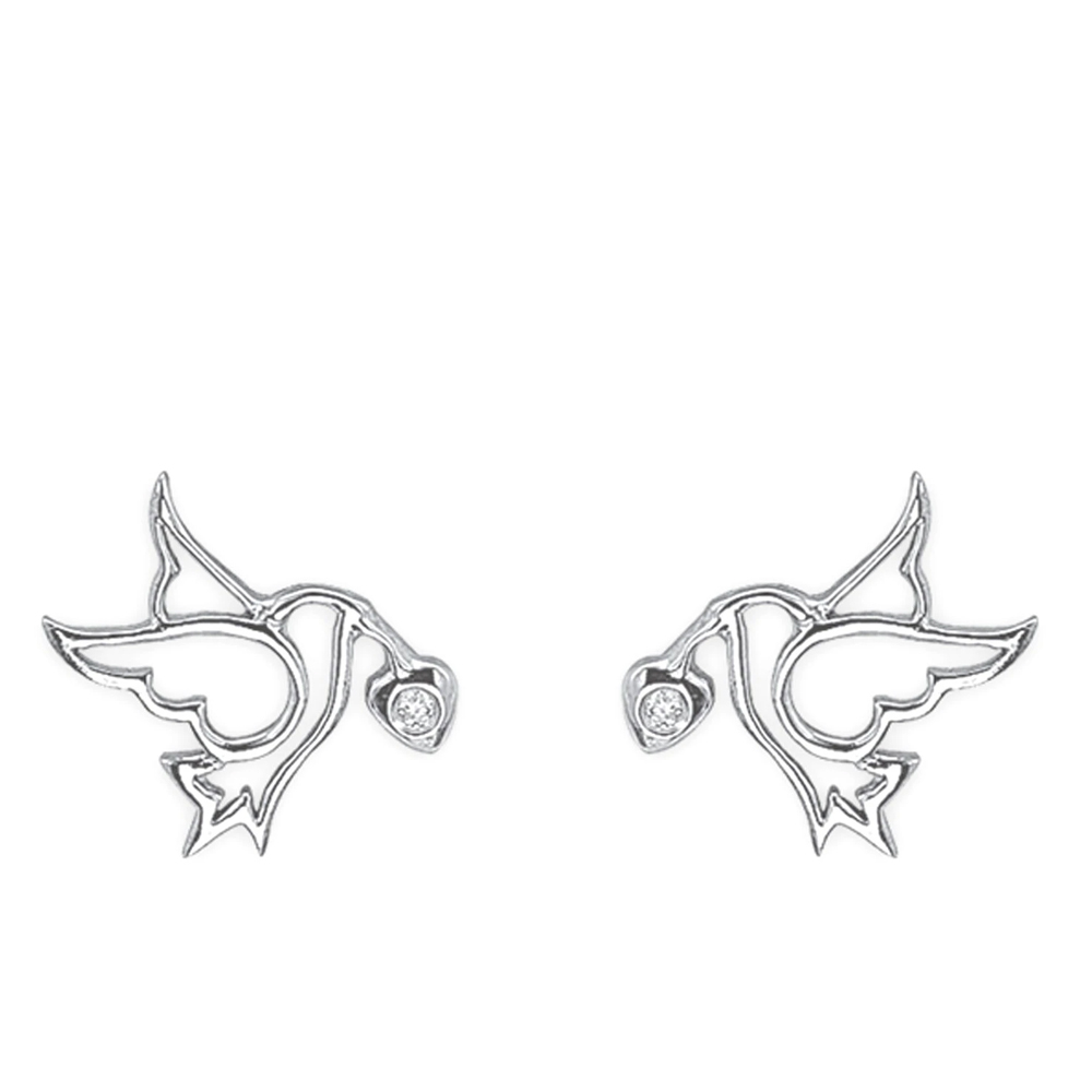 Pırlanta Gümüş Kuşlu Küpe