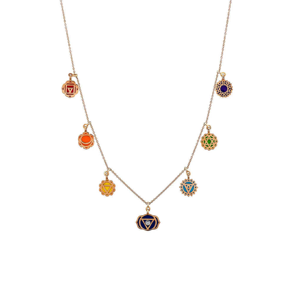 7 Çakra Renkli Mineli Altın Kolye