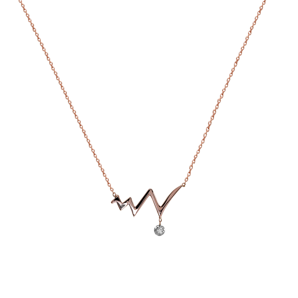 Rose Altın Kalp Pırlanta Taşlı Kolye