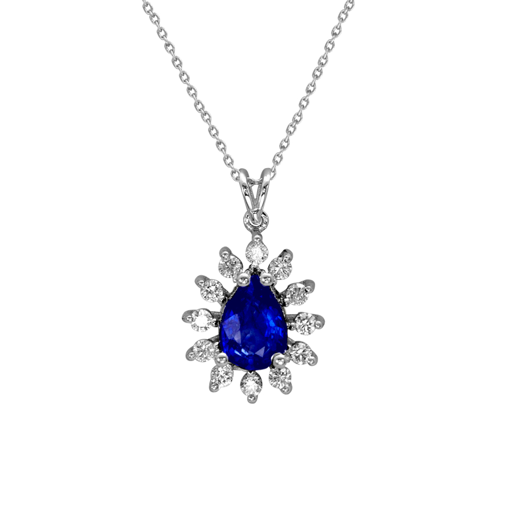 0.94 Karat Pırlanta Damla Safir Kolye