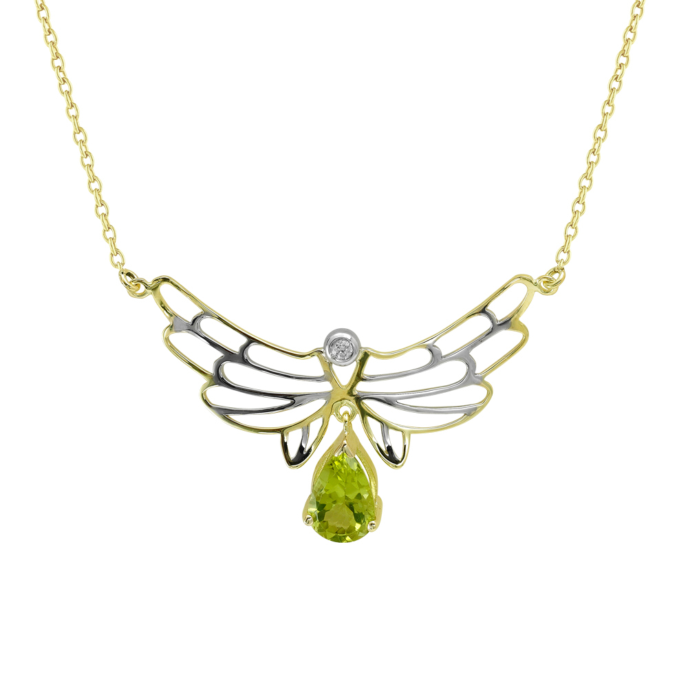 Damla Peridot Taşlı ve Pırlantalı Şifanın Kanatları Kolyesi