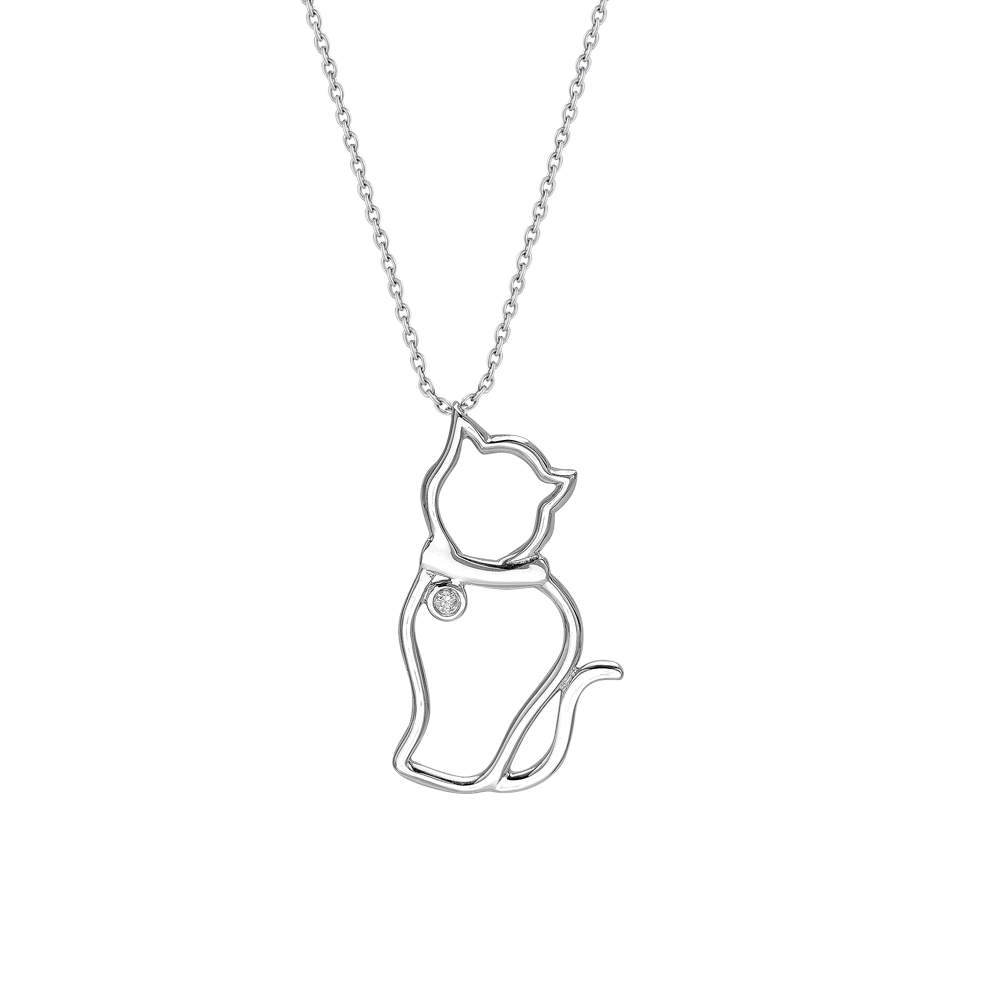 Pırlantalı Kedi Gümüş Kolye