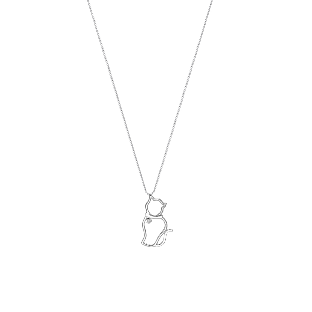 Pırlantalı Kedi Gümüş Kolye