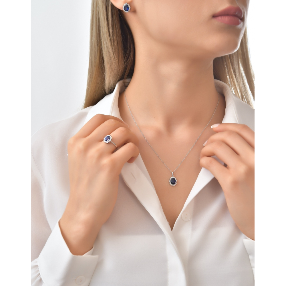 1.00 Karat Pırlanta Oval Safir Kolye