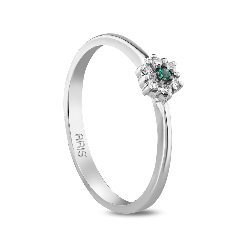 Zümrüt Taşlı Altıgen Formda Pırlanta Yüzük