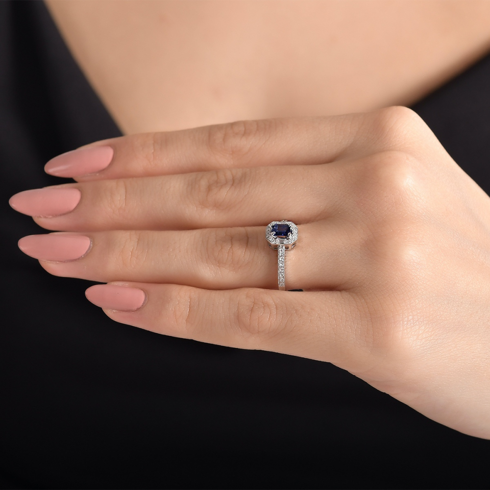 0.59 Karat Pırlanta Safir Yüzük