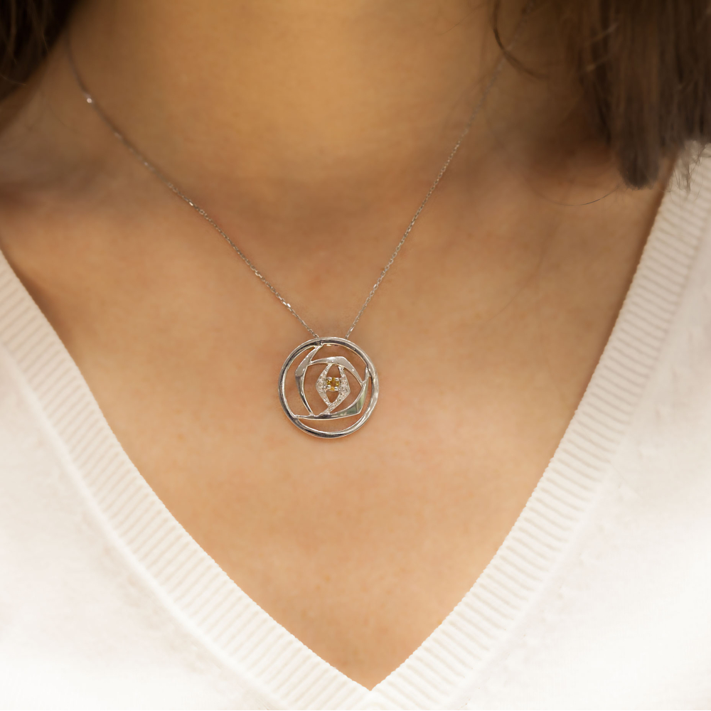 Pırlanta Sitrin Gümüş Kolye