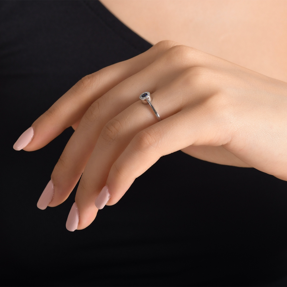 0.17 Karat Pırlanta Safir Yüzük