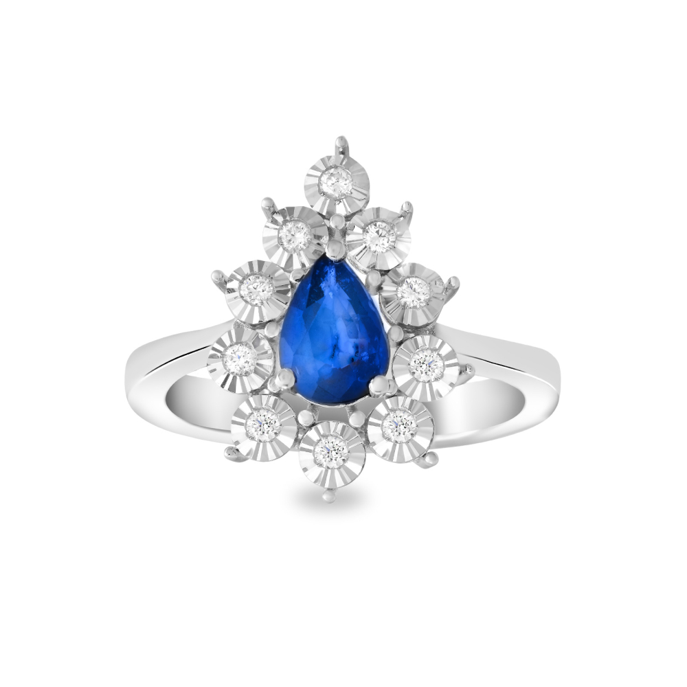 0.77 Karat Pırlanta Damla Safir Yüzük