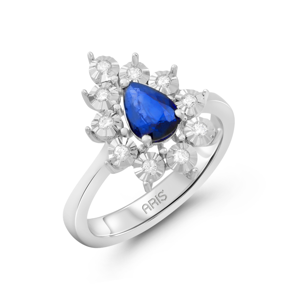 0.77 Karat Pırlanta Damla Safir Yüzük